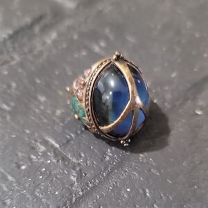 Vintage Blue and Gold PEACE Statement Ring